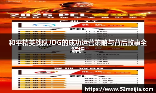和平精英战队JDG的成功运营策略与背后故事全解析